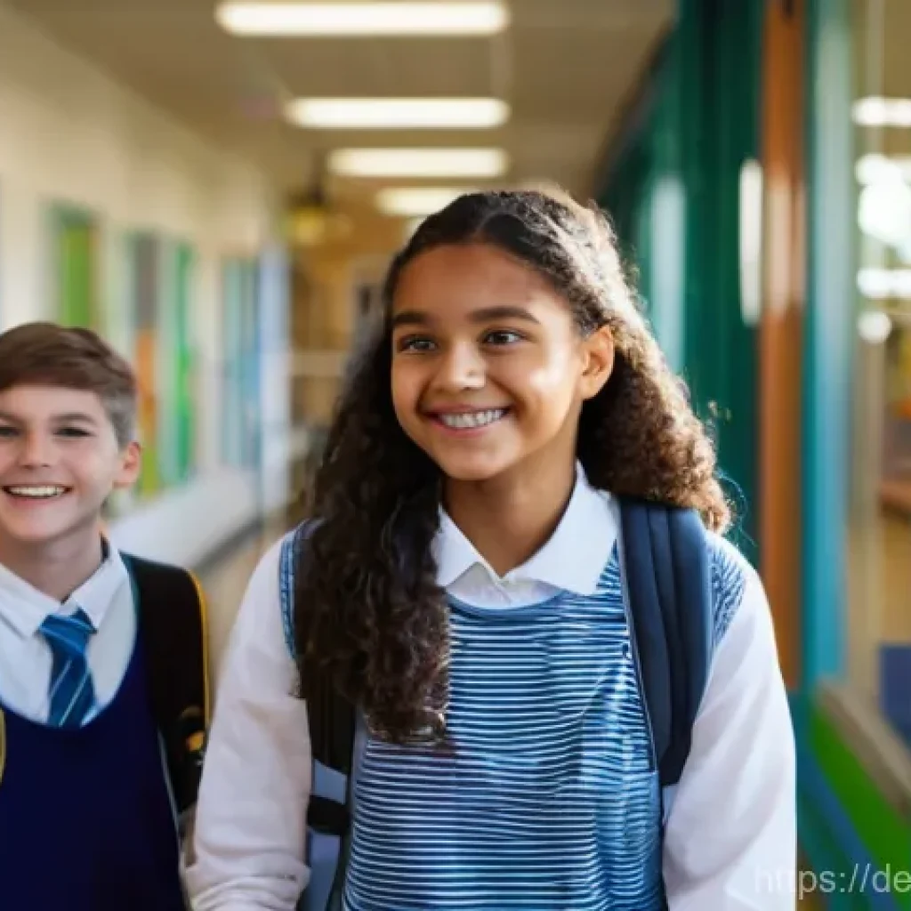 학교사회복지사의 다양한 경력 활용 사례 - **Prompt:** A vibrant and modern German school hallway bustling with a diverse group of cheerful mid...