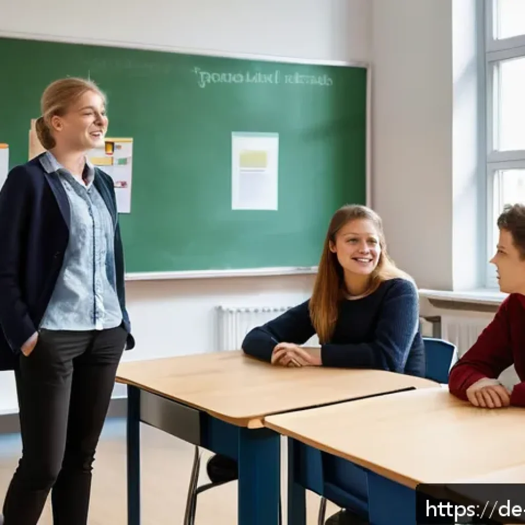 학교사회복지사 인식 개선 방안 - A diverse group of German school social workers in a modern classroom setting, engaged in a collabor...